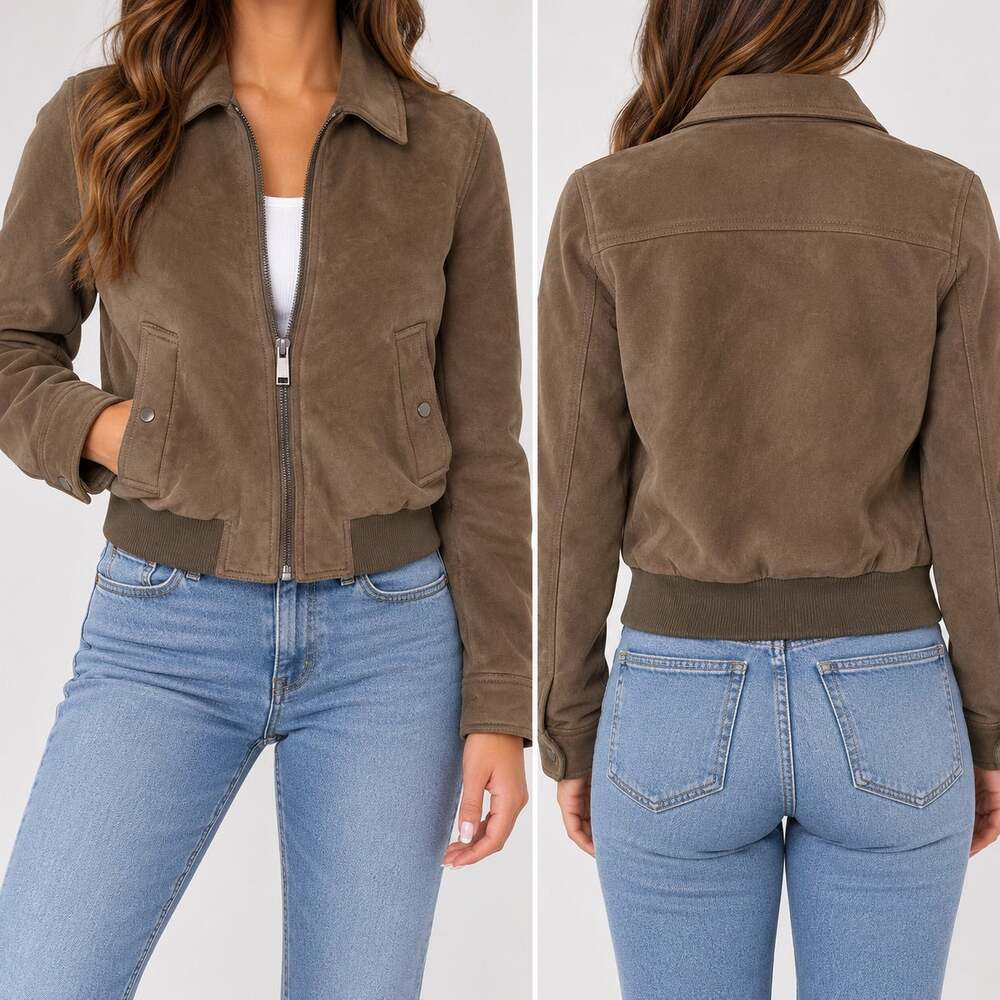 Zara suede look bomber jacket in light brown women S